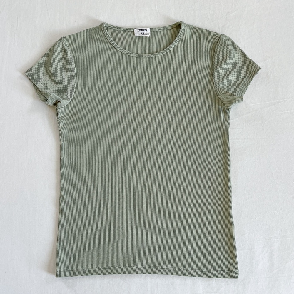 Cotton On The One Organic Rib Crew Short Sleeve Tee | Sage | Size S | NWOT